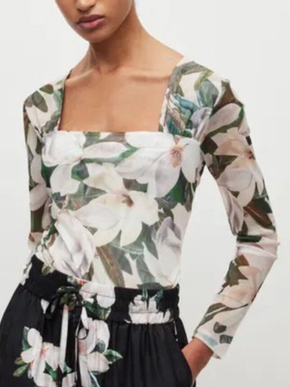 Allsaints Tara Alessandra Floral Stretch Mesh Long Sleeve Bodysuit!